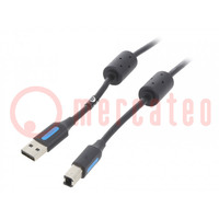 Kábel; USB 2.0; USB A dugó,USB B dugó; nikkelezett; 10m; fekete
