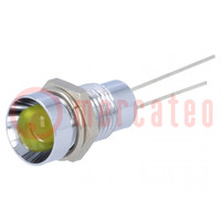 Indicator: LED; recessed; yellow; Ø8.2mm; IP40; for PCB; brass