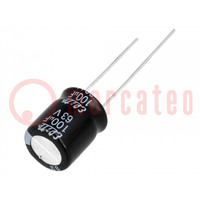 Condensatore: elettrolitico; THT; 100uF; 63VDC; Ø10x12,5mm; ±20%