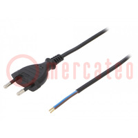 Cable; 2x0.5mm2; CEE 7/16 (C) plug,wires; PVC; 3m; black; 2.5A