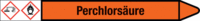 Rohrmarkierer mit Gefahrenpiktogramm - Perchlorsäure, Orange, 2.6 x 25 cm, Rot