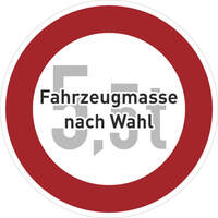 Verbot für Fahrzeuge über bestimmtem Gewicht Verkehrsschild, Alu, 31,50 cm