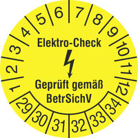 Prüfplakette, Elektro-Check, Geprüft gemäß BetrSichV, 2cm Version: 29-34 - Elektro-Check 29-34