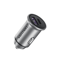 Vention Two-Port USB A+C(18/20) Car Charger Gray Mini Style Aluminium Alloy Type