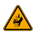 Warnung vor Quetschgefahr der Hand zwischen den Werkzeugen einer Presse