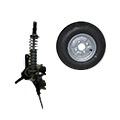 Axle suspension, wheel guidance, wheels