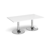 Trumpet base rectangular boardroom table 1800mm x 1000mm - chrome base and white