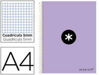 Cuaderno espiral liderpapel a4 antartik tapa dura 80h 100 gr cuadro 5mm color lila