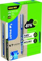 Pilot Greenpack Begreen V7 Hi-Tecpoint Cartridge System Liquid Ink Rollerball Pen Recycled 0.7mm Tip 0.5mm Line Blue (Pack 10 Plus 30 Refills)