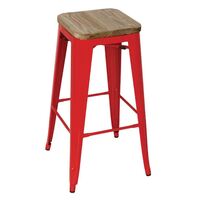 Bolero Bistro High Stools in Red with Wooden Seat Pad - Pack of 4