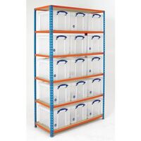 Really Useful Box® boltless steel shelf archive storage with containers- Painted shelving complete with 15 clear bins