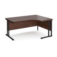 Traditional ergonomic desks - delivered and installed - black frame, walnut top, right hand, 1600mm