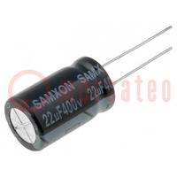 Capacitor: electrolytic; THT; 22uF; 400VDC; Ø12.5x20mm; Pitch: 5mm