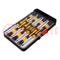 Kit: screwdrivers; Phillips cross,precision,slot; plastic box