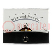 Amperometro; sul pannello; I DC: 0÷50uA; Classe: 2; 60,3x46,3x39mm