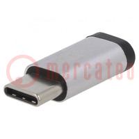 Adapter; OTG,USB 2.0; USB B Micro-Buchse,USB C-Stecker; silber