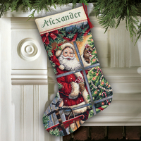 Counted Cross Stitch Kit: Stocking: Candy Cane Santa