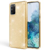 NALIA Glitter Cover compatibile con Samsung Galaxy S20 Custodia, Sottile Brillantini Silicone Gel Copertura Glitterata, Slim Bling Case Protettiva Strass Bumper Guscio Skin Gold...