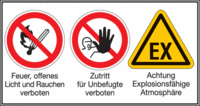 Sicherheitszeichen-Schild - 21 x 44.5 cm, Folie, Selbstklebend, Mit 3 Symbolen