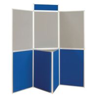 Aluminium framed, large panel, folding display panel kit - 7 panel and table top, grey and blue