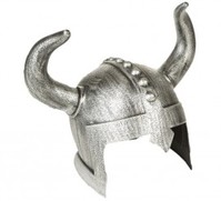 Casco de Vikingo plateado con Cuernos Doblados T.Única