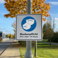 Szyld / Znak informacyjny "Maskenpflicht! FFP2, KN95, OP-Masken"