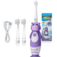 BRUSH-BABY WILDONES KIDS BROSSE À DENTS ÉLECTRIQUE RECHARGEABLE HIPPO, 1 MANCHE, 3 TÊTES DE BROSSE, CÂBLE DE CHARGEMENT USB, POU