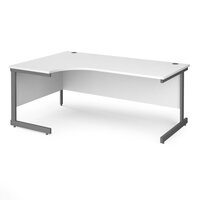 Contract 25 left hand ergonomic desk with graphite cantilever leg 1800mm - white