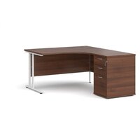 Maestro 25 right hand ergonomic desk 1400mm with white cantilever frame and desk high pedestal - white