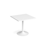 Genoa square dining table with white trumpet base 800mm - white