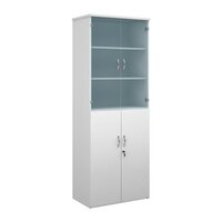 Universal combination unit with glass upper doors 2140mm high with 5 shelves - with 5 shelves - white