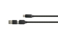 USB 2.0 Lade- und Datenkabel, USB-A und USB-C™ an USB-C™, QC 3.0, PD 60W, Textilmantel, schwarz, 1m,