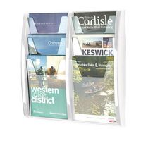 Wall mounted coloured leaflet dispensers - 6 x A4 pockets, white