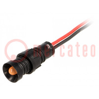 Indicator: LED; recessed; orange; 220VDC; Ø11mm; IP40; leads 300mm