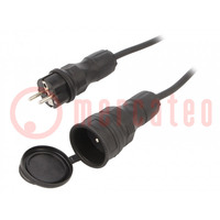 Extension lead; 3x1.5mm2; Sockets: 1; rubber; black; 10m; 16A