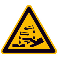 Warnschild,Alu,Warnung vor ätzenden Stoffen,Größe: 10,0 cm DIN EN ISO 7010 W023 ASR A1.3 W023