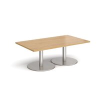 Monza rectangular coffee table with flat round brushed steel bases 1400mm x 800m
