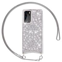 NALIA Glitter Cover with Chain compatible with Huawei P40 Case, Diamond Mobile Back Protector & Necklace, Sparkly Silicone Bumper Slim Shockproof Protective Skin Twinkle TPU Cov...