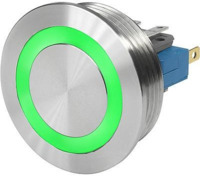 Drucktaster, 1-polig, silber, beleuchtet (grün), 10 A/250 V, Einbau-Ø 30 mm, IP6