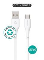INFINITE USB-C to USB-A Cable 1m White. Recycled Plastic. Super Soft USB-C Kabel