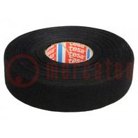 Tape: textile; W: 25mm; L: 25m; Thk: 300um; Automotive; black; 105°C