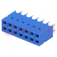 Socket; PCB to PCB; female; Dubox®; 2.54mm; PIN: 14; THT; 2A; blue