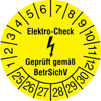 Prüfplakette, Elektro-Check, Geprüft gemäß BetrSichV, 2cm Version: 25-30 - Elektro-Check 25-30