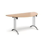 Semi circular folding leg table with chrome legs and curved foot rails 1600mm x