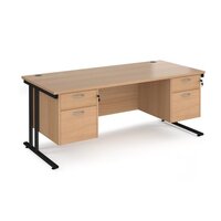 Maestro 25 straight desk 1800mm x 800mm with two x 2 drawer pedestals - black cantilever frame, beech top