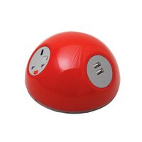 Pluto domed on-surface power module with 1 x UK socket and 1 x TUF (A&C connectors) USB charger - orange