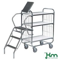 Kongamek order picking trolleys with retractable steps and 3 shelves