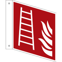 Brandschutzzeichen Fahnenschild "Leiter" [F003], Kunststoff, 150 x 150 x 1 mm, langnachleuchtend, 55 / 8 mcd, LimarLite®, ASR A1.3 / ISO 7010, doppelseitig bedruckt