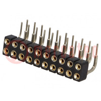 Socket; pin strips; female; PIN: 20; turned contacts; angled 90°