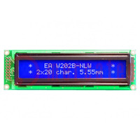 Display: LCD; alphanumeric; STN Negative; 20x2; blue; 116x37mm; LED